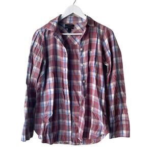 J. Crew Mauve Blue Beige & Red Plaid Long Sleeve Button Down "Boy" Shirt -Size 2